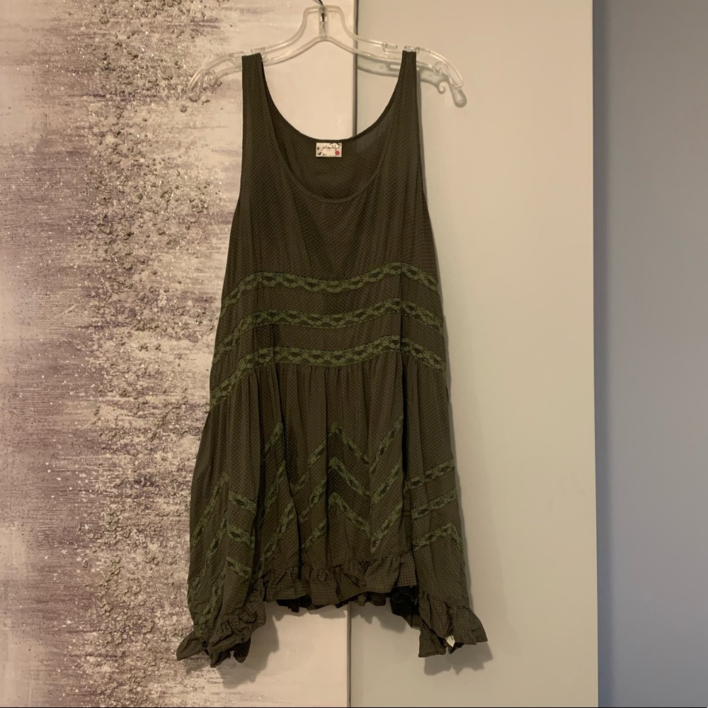 Free People Green Trapeze Slip Dress Sz L